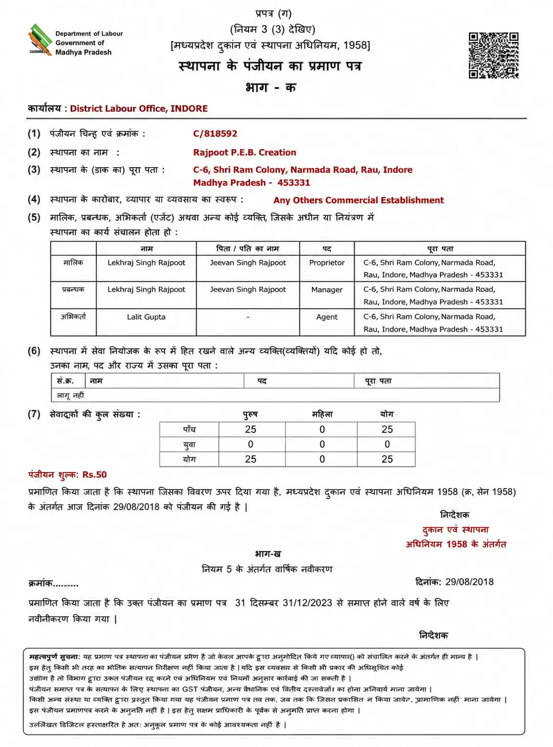 Labour Licence Certificate